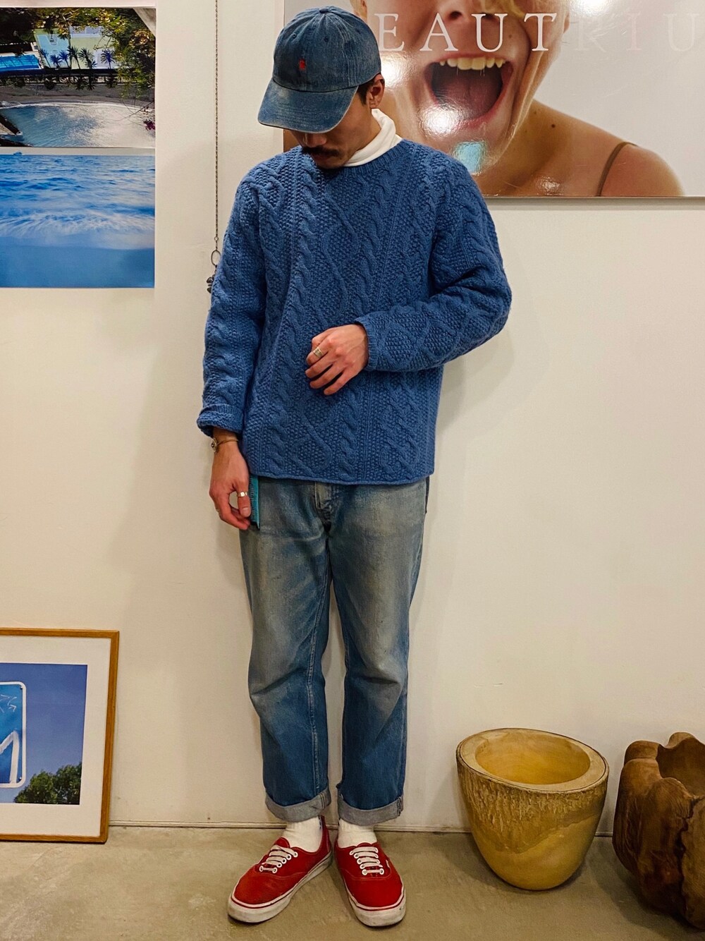 「BEAUTRIUM 、BEAUTRIUM鎌倉小町、川村勇貴、鎌倉美容室、大人ストリート、カジャアルコーデ、キャップ、デニム、VANS、スニーカー」｜「POLOのアイテム（キャップ、ブルー系）」を使った、yukikwamura0725さん（メンズ・170cm）の冬コーディネートの1枚目の写真