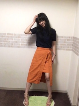 「オレンジスカート」｜まるさん（レディース・168cm）の夏コーディネート