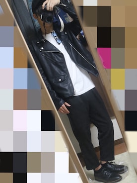 「SPINNS（スピンズ）のアイテム（ライダースジャケット）」を使った、たいちゃんさん（メンズ・170cm）の秋コーディネート