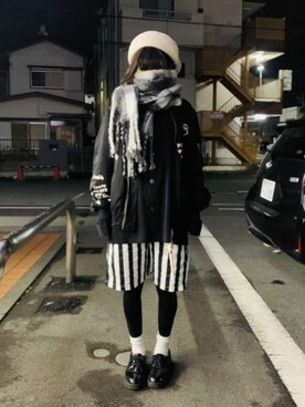 Cookman クックマン シェフショートパンツ ハーフパンツ イージーパンツ ワイドストライプ ブラックを使ったその他ユーザーのレディース人気ファッションコーディネート Wear