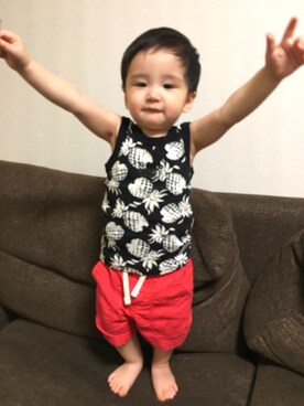 「F.O.KIDS（エフオーキッズ）のアイテム（タンクトップ）」を使った、SHUNKIさん（キッズ・80cm）の夏コーディネート