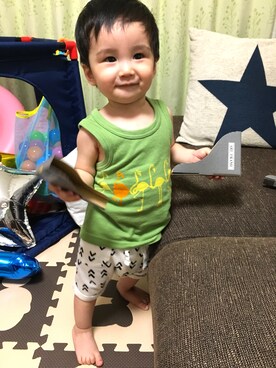 「F.O.KIDS（エフオーキッズ）のアイテム（タンクトップ）」を使った、SHUNKIさん（キッズ・80cm）の夏コーディネート