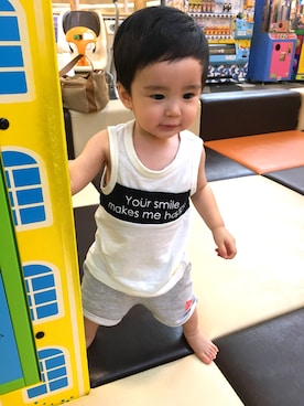 「F.O.KIDS（エフオーキッズ）のアイテム（タンクトップ）」を使った、SHUNKIさん（キッズ・80cm）の夏コーディネート