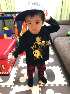 「FOB FACTORY（エフオービーファクトリー）のアイテム（帽子）」を使った、SHUNKIさん（キッズ・80cm）の秋コーディネート