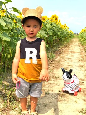 「F.O.KIDS（エフオーキッズ）のアイテム（タンクトップ）」を使った、SHUNKIさん（キッズ・90cm）の夏コーディネート