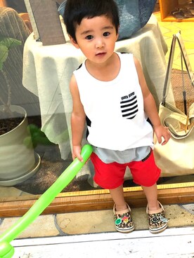 「Rodeo Crowns KIDS（ロデオクラウンズ　キッズ）のアイテム」を使った、SHUNKIさん（キッズ・90cm）の夏コーディネート