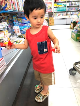 「F.O.KIDS（エフオーキッズ）のアイテム（タンクトップ）」を使った、SHUNKIさん（キッズ・90cm）の夏コーディネート