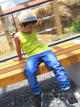 「F.O.KIDS（エフオーキッズ）のアイテム（タンクトップ）」を使った、SHUNKIさん（キッズ・92cm）の夏コーディネート