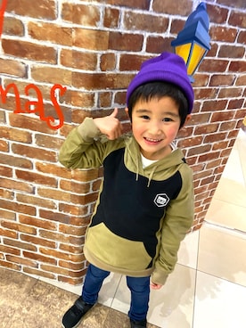 「Right-on（ライトオン）のアイテム（ニットキャップ/ビーニー）」を使った、SHUNKIさん（キッズ・110cm）の冬コーディネート