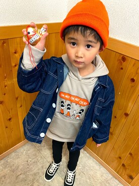 「Right-on（ライトオン）のアイテム（ニットキャップ/ビーニー）」を使った、SHUNKIさん（キッズ・110cm）の冬コーディネート