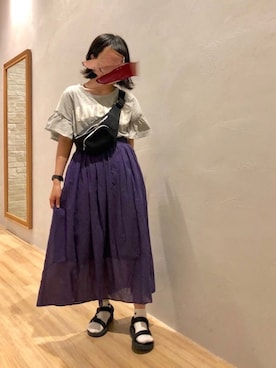 「earth music&ecology（アースミュージックアンドエコロジー）のアイテム（スカート）」を使った、ぷくもちょさん（レディース・157cm）の夏コーディネート