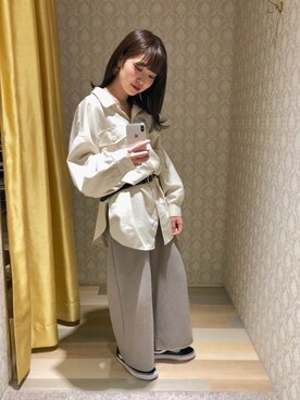 「ビッグシャツ」｜「アイテム（チュニック）」を使った、ぷくもちょさん（レディース・157cm）の春コーディネート