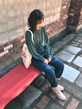 「ハイウエストストレートジーンズ」｜ぷくもちょさん（レディース・157cm）の秋コーディネート