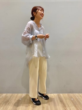 「スリットパンツ」｜「アイテム（チュニック）」を使った、ぷくもちょさん（レディース・157cm）の夏コーディネート