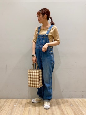「ペーパーバッグ」｜「アイテム（オールインワン・サロペット）」を使った、ぷくもちょさん（レディース・157cm）の春コーディネート