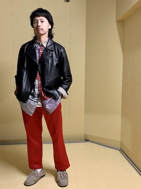 「ハロウィン」｜「アイテム（ライダースジャケット）」を使った、AVIREX HIDEO.Yさん（メンズ・168cm）の秋コーディネート