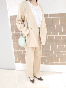 「仕事着」｜「アイテム（ノーカラージャケット）」を使った、ゆりえさん（レディース・160cm）の春コーディネート