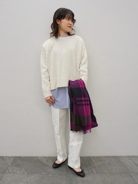 「Joshua Ellis（ジョシュアエリス）の一部別注＜Joshua Ellis（ジョシュア エリス）＞BLACKWATCH ストール†◆（ストール/ショール）」を使った、小野田桃子さん（レディース・163cm）の冬コーディネート