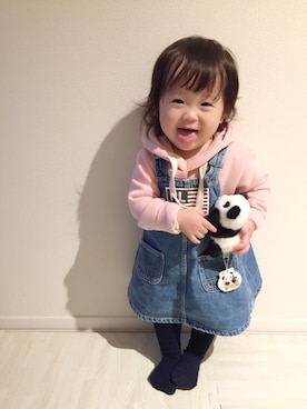 「アイテム（タイツ/ストッキング、ブルー系）」を使った、はんちゃんさん（キッズ・80cm）の冬コーディネート