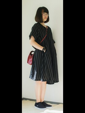 「ワンピース×スニーカー」｜「アイテム（スリッポン）」を使った、(´∵｀)さん（レディース・163cm）の夏コーディネート