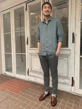 「SCROLLのアイテム」を使った、Renさん（メンズ・182cm）の夏コーディネート