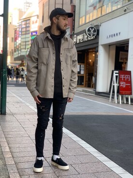「Stepney Workers Club（ステファニーワーカーズクラブ）のアイテム」を使った、Renさん（メンズ・182cm）の春コーディネート
