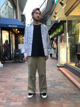 「Stepney Workers Club（ステファニーワーカーズクラブ）のアイテム」を使った、Renさん（メンズ・182cm）の春コーディネート