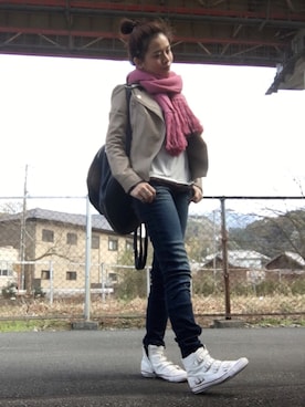 「select MOCA（セレクトモカ）のアイテム（ライダースジャケット）」を使った、𝓜𝓮𝓲❣︎ さん（レディース・159cm）の冬コーディネート