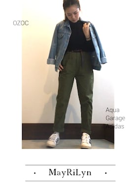 「OZOC（オゾック）のアイテム（デニムジャケット）」を使った、𝓜𝓮𝓲❣︎ さん（レディース・158cm）の秋コーディネート