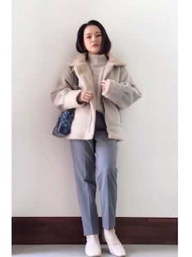 「ストレッチブーツ」｜「アイテム（ムートンコート）」を使った、𝓜𝓮𝓲❣︎ さん（レディース・158cm）の冬コーディネート