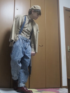 「GLOBAL WORK（グローバルワーク）のアイテム（サスペンダー）」を使った、りょうさん（メンズ・166cm）の冬コーディネート