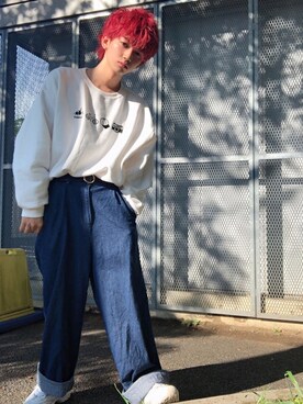 「kutir（クティール）のアウトドア刺繍裏起毛スウェット（スウェット）」を使った、やまとさん（メンズ・164cm）の春コーディネート