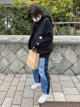 「STUSSY（ステューシー）のアイテム（ブルゾン）」を使った、ユリさん（レディース・158cm）の冬コーディネート
