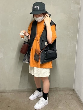 「ハーフパンツ」｜「アイテム（デニムパンツ）」を使った、ユリさん（レディース・158cm）の夏コーディネート