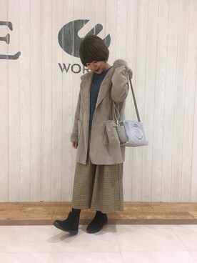 「ブルーニット」｜「アイテム（その他アウター）」を使った、くまこさん（レディース・153cm）の冬コーディネート