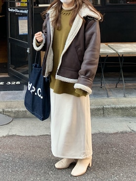 「Ungrid（アングリッド）のアイテム（ムートンコート）」を使った、sakiさん（レディース・158cm）の冬コーディネート