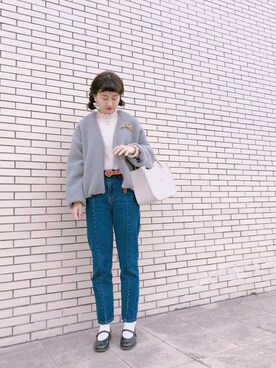 「Another Edition（アナザーエディション）のアイテム（ノーカラージャケット）」を使った、zby._.ismeさん（レディース・164cm）の冬コーディネート