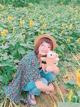 「ひまわり」｜「アイテム（その他）」を使った、▷ も も ぴさん（レディース・163cm）の夏コーディネート
