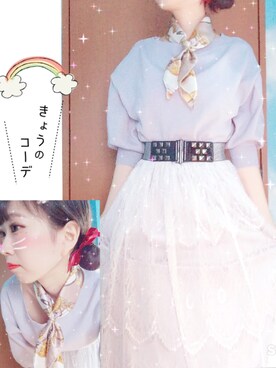「SNIDEL（スナイデル）のアイテム（ニット/セーター、ブルー系）」を使った、sakiさん（レディース）の冬コーディネート