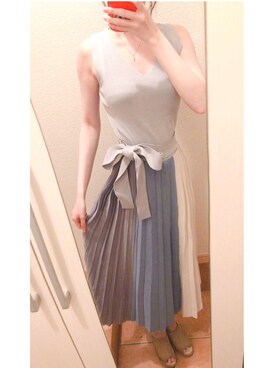 「Andemiu（アンデミュウ）のアイテム（ワンピース/ドレス、ホワイト系）」を使った、sakiさん（レディース）の夏コーディネート