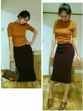 「アイテム（その他トップス、ブラウン系）」を使った、(๑˃̵ᴗ˂̵Jちゃん🍁♏さん（レディース・167cm）の秋コーディネート