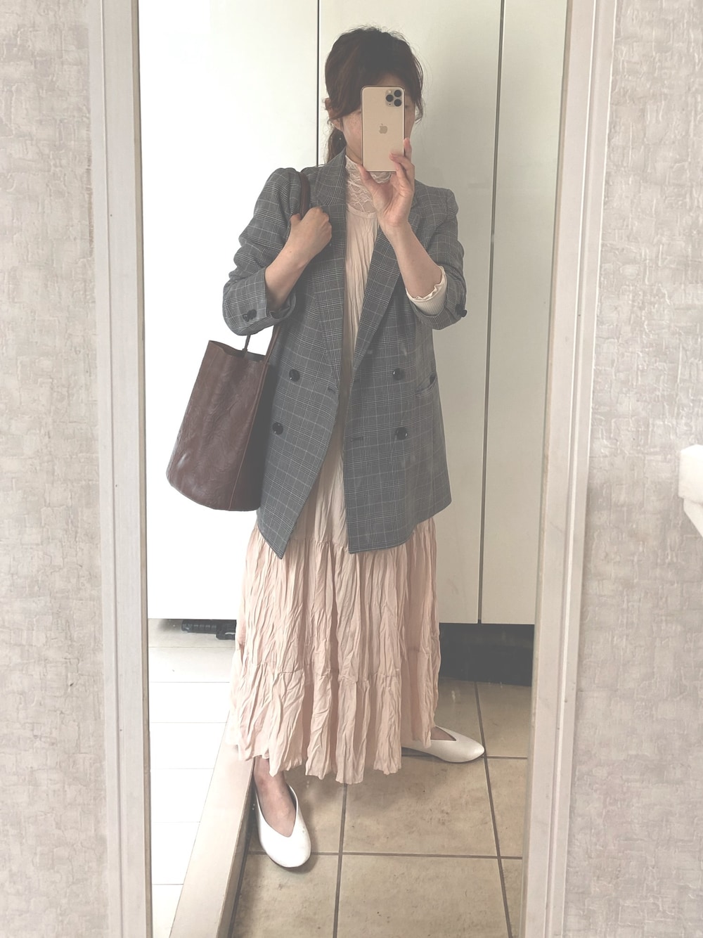 「オトナ女子、低身長、マキシ丈ワンピース、ジャケット、おしゃれさんと繋がりたい、ひさしぶり、アラフォー、ママコーデ」｜「しまむらのアイテム（テーラードジャケット、ブラック系）」を使った、Mickeyさん（レディース・154cm）の夏コーディネートの1枚目の写真