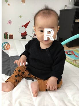 「BRANSHES（ブランシェス）のジップ使いキルトトレーナー（スウェット、ブラック系）」を使った、ryo_toさん（キッズ・70cm）の冬コーディネート