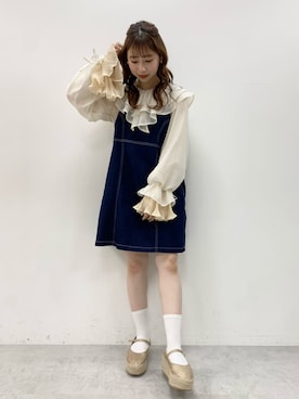 「one after another NICE CLAUP（ワンアフターアナザーナイスクラップ）のアイテム（ジャンパースカート）」を使った、miyabiさん（レディース・153cm）の春コーディネート