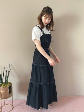 「one after another NICE CLAUP（ワンアフターアナザーナイスクラップ）のアイテム（ジャンパースカート）」を使った、miyabiさん（レディース・153cm）の夏コーディネート