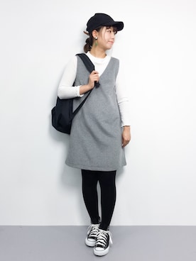 「archives（アルシーヴ）のアイテム（ジャンパースカート）」を使った、tomoyoさん（レディース・159cm）の冬コーディネート