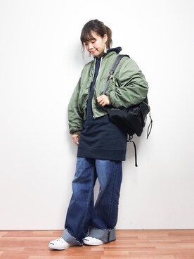 「MOUSSY（マウジー）のアイテム（ブルゾン）」を使った、tomoyoさん（レディース・159cm）の冬コーディネート