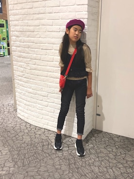 「ニットキャミソール」｜「アイテム（ハンチング/ベレー帽）」を使った、namiさん（レディース・148cm）の夏コーディネート