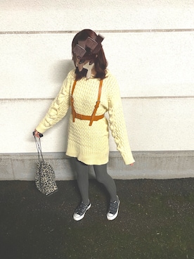 「アイテム（サスペンダー）」を使った、まるこめさん（レディース・158cm）の秋コーディネート