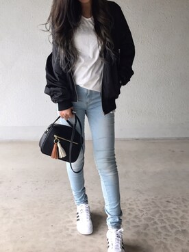 「GRL」｜「アイテム（MA-1）」を使った、ゆりさん（レディース・162cm）の春コーディネート